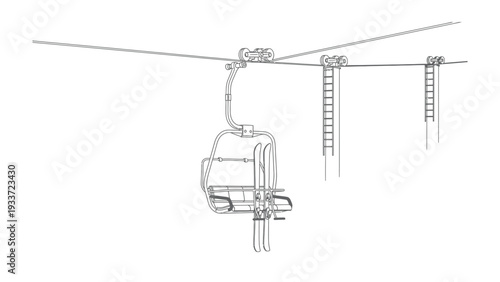 Ski Lift Line Art: A detailed illustration of a ski lift, showcasing its mechanical components and design with a clean, minimalist approach.