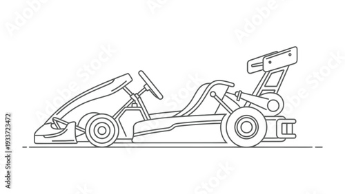 Go-Kart: A sleek, detailed illustration of a go-kart, poised for speed, perfect for illustrating concepts of racing, leisure, and technical design. 