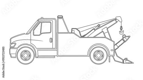 Tow Truck Silhouette: A detailed outline of a robust tow truck, meticulously crafted, ready to respond to any roadside emergency.