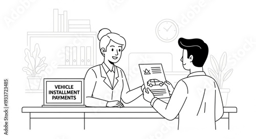 Woman Handing Documents to Man.