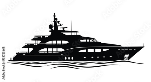 A striking black silhouette of a large luxurious yacht sailing on wavy water silhouette high quality professional detailed