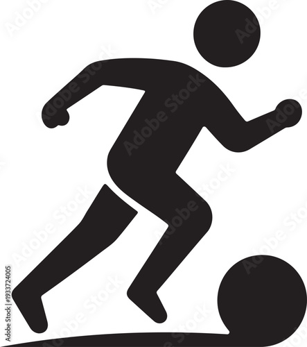 Soccer Player Dribbling Ball Silhouette Athletic Football Motion and Sports Activity Icon
