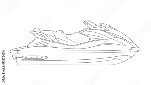 Jet Ski Outline: A sleek jet ski outline, representing power, speed, and aquatic adventure, stands ready for high-speed thrills and exhilarating water sports.