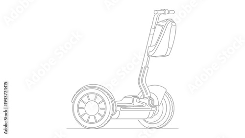 Self-Balancing Scooter in Outline: A modern self-balancing scooter stands still in graphic image. perfect illustration for eco-friendly transport and modern lifestyle.