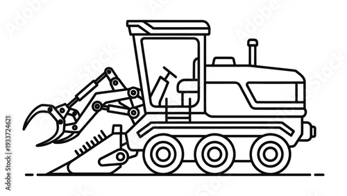 Heavy Machinery Icon: A detailed line art illustration of a powerful piece of heavy machinery, expertly designed for various construction and industrial tasks.