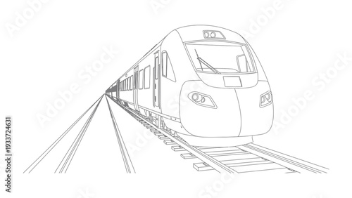 Modern Train on Track: An illustration of a streamlined train swiftly traverses the rails, symbolizing progress and the dynamism of modern transport.
