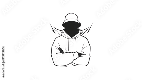 Hooded Mysterious Figure Illustration with Sharp Shoulder Wing Details