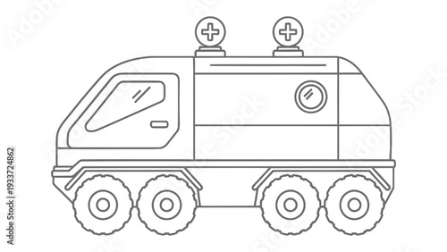 Emergency Medical Transport: An illustration of a meticulously detailed ambulance vehicle, highlighting its design and purpose in providing crucial medical support. 