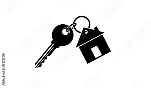 Modern Monochrome House Key and Home Keychain Silhouette Vector for Real Estate Branding