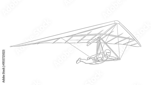 Soaring on the Breeze: An outlined drawing portrays a daring individual gliding through the atmosphere, strapped to a hang glider and ready to conquer the sky.