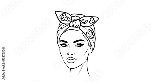 Woman Wearing Turban Headscarf Illustration.