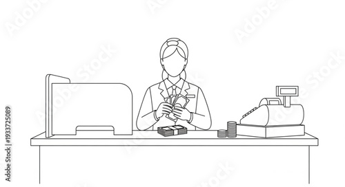 Woman Working at Desk with Computer.
