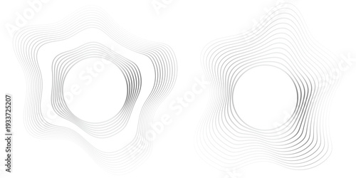 Round sound wave frames, circular lines pattern, radial curvy shapes, geometric concentric design. Vector illustration.