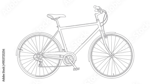 Modern City Bicycle: A streamlined, minimalist line drawing of a modern city bicycle, epitomizing the elegance of urban commuting and representing the simplicity of cycling.