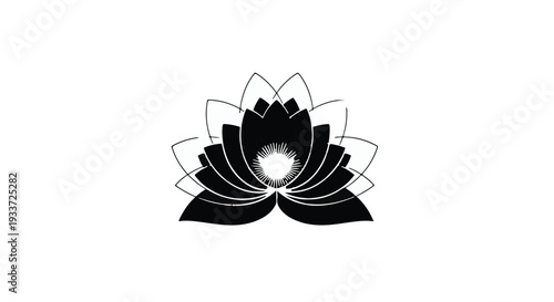 Elegant black lotus flower illustration symbolizing peace and purity against a white background.