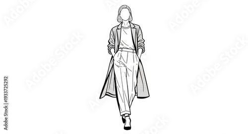 Woman Walking in Long Coat Fashion.
