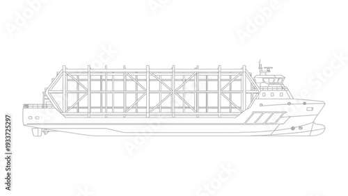 Ocean Vessel: An intricate line drawing captures a vessel on the ocean, showcasing its design and functionality for transport or exploration. 