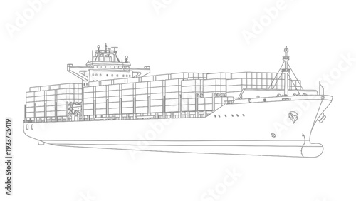 Vessel Outline: A detailed outline of a cargo vessel, revealing the complex structure and capacity of modern maritime transport.