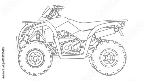 Off-Road ATV in Motion: This line art illustration showcases a sturdy ATV, ready for an off-road adventure, capturing the essence of exploration and outdoor excitement.