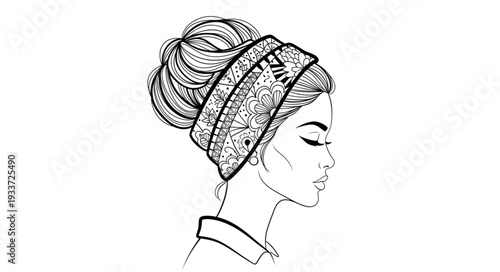 Woman Wearing Knitted Beanie Hat.