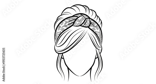 Woman Wearing Turban Headband Illustration.