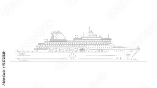 Vessel of Aid: An eye-level perspective showcases a detailed view of a medical vessel, ready to serve and provide critical support to those in need. 