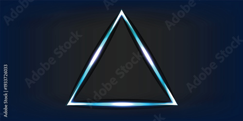 Abstract blue glass Christmas tree 3d vector illustration featuring a geometric triangle pyramid shape with gold light elements on a black background banner design concept