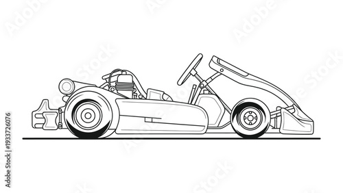 Line Art Go-kart Illustration: Sleek and detailed line art illustration of a go-kart, perfect for showcasing the design and features of this exciting vehicle. 