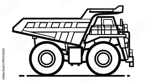 Heavy-Duty Mining Truck: A robust outline showcases a powerful mining truck, highlighting its large tires, sturdy frame, and industrial design, symbolizing heavy industry.