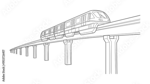 Monorail in Perspective: An illustrative rendering of a modern monorail system, poised in transit, embodying sleek design and contemporary transport solutions.