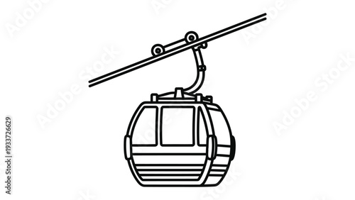 Cable Car Transportation: A graphic rendering of a cable car, suspended mid-air, traversing an unknown landscape, evoking a sense of adventure, exploration, and the thrill of elevated travel.
