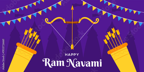happy ram navami banner illustration in flat design
