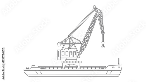 Dockside Silhouette: A monochrome portrayal of a ship being loaded or unloaded by a crane, highlighting the mechanics of cargo transport.