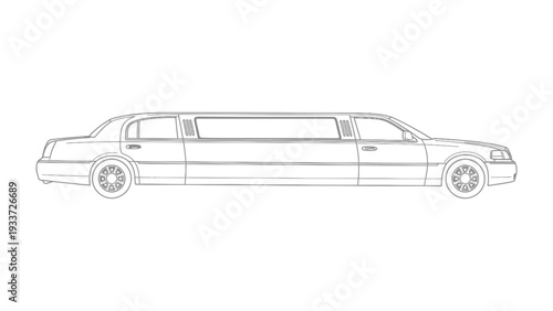 Elegant Limousine Outline: A sleek limousine, a symbol of luxury and sophistication, rendered in a clean, minimalist outline against a pristine backdrop.