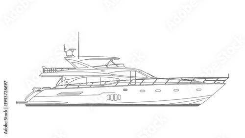 Luxury Yacht's Contour: An artistic, clean contour of a luxury yacht is a symbol of opulence, adventure and leisure. Perfect for showcasing the elegance of watercraft.