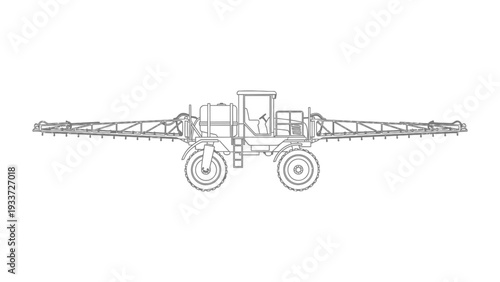 Agricultural Field Sprayer: A detailed illustration of a robust field sprayer, designed for efficient agricultural operations, standing still.
