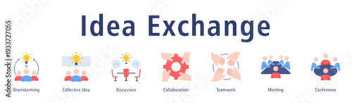Idea Exchange web banner icon vector illustration concept with icon of brainstorming, collective idea, discussion, collaboration, teamwork, meeting, and conference.