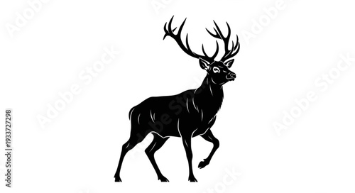 Black Silhouette Deer with Antlers.