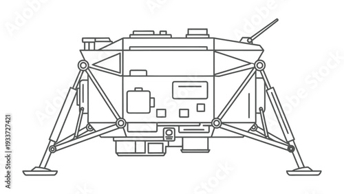 Lunar Module Schematic: A detailed schematic illustration of a lunar module, showcasing its intricate design and components. A symbolic representation of human space exploration.