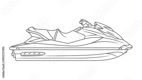 Jet Ski Outline: A sleek illustration of a jet ski, meticulously outlined against a clear backdrop, capturing the essence of water-based recreation and marine adventure.