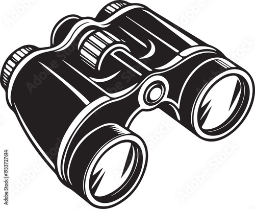 Vintage Binoculars Illustration Black and White Isolated Outline Design