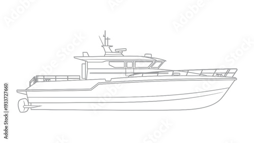 Seaside Cruiser: An architectural outline showcasing a sleek, modern cruiser, perfect for navigating the open waters and embracing the thrill of nautical exploration.