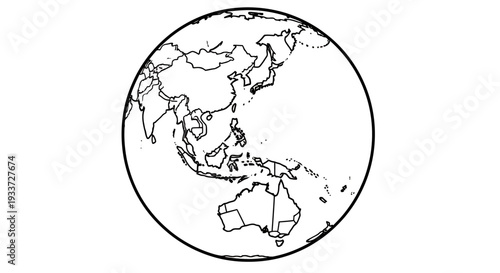 Minimalist world globe illustration with continents and oceans in a clean line drawing.