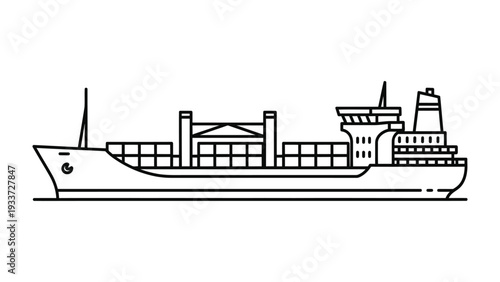 Ocean Freight Vessel: A sleek cargo vessel navigates the vast ocean, carrying essential goods, symbolizing global trade and maritime transport. 
