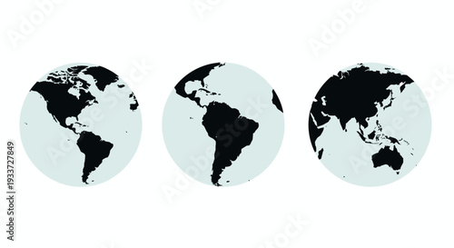 Three Light Blue World Globe Icons for Global Concept Visuals.