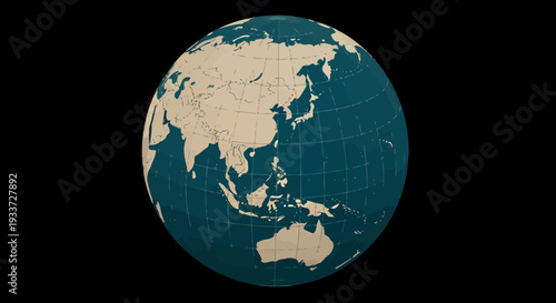 Earth globe on dark background showing continents and oceans with blue and beige coloring.