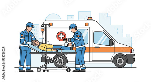 Paramedics Transferring Patient into Ambulance.