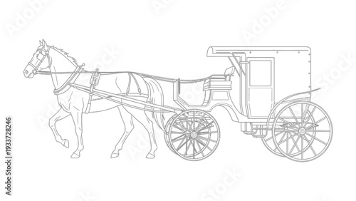 Horse-Drawn Carriage Silhouette: A meticulously drawn, elegant silhouette of a horse-drawn carriage, evoking a sense of history, tradition, and timeless transport. 