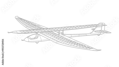 Glider's Blueprint: A detailed sketch of a glider, showcasing its aerodynamic design, wingspan, and lightweight frame, highlighting the engineering behind flight.