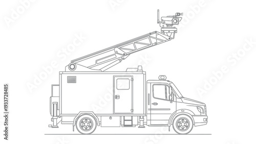 Surveillance Truck Illustration: A detailed line drawing of a surveillance truck. 